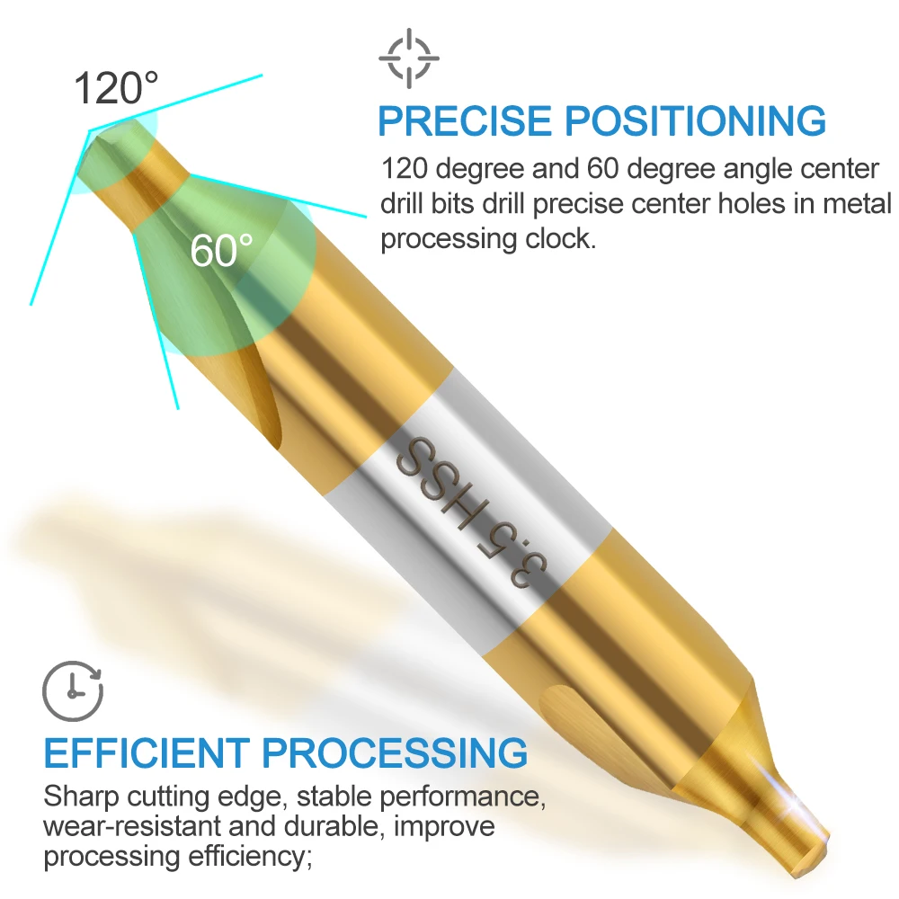 XCAN HSS Center Drill Bit Ti-Coated 60 Degree Countersinks Angle Bit 1.0-6.0mm Metal Centering Dril Bit For Lathe Metalworking