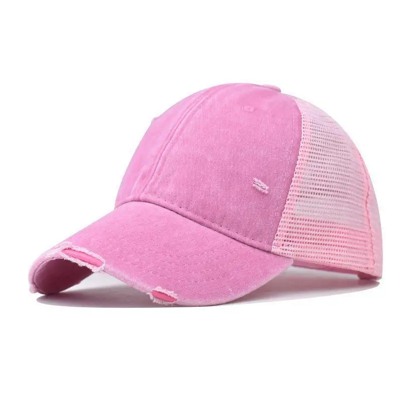 Cotton washed distressed mesh breathable summer baseball cap, versatile outdoor, personalized solid color duckbill cap image 5