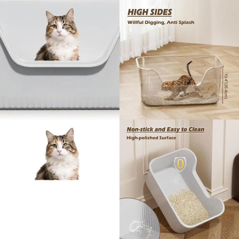 

Extra-Large Cat Litter Tray with High Walls, 21.5x16.1x10.4 in, for Large Cats - Easy Clean, Anti-Splash, Leak-Proof, Grey