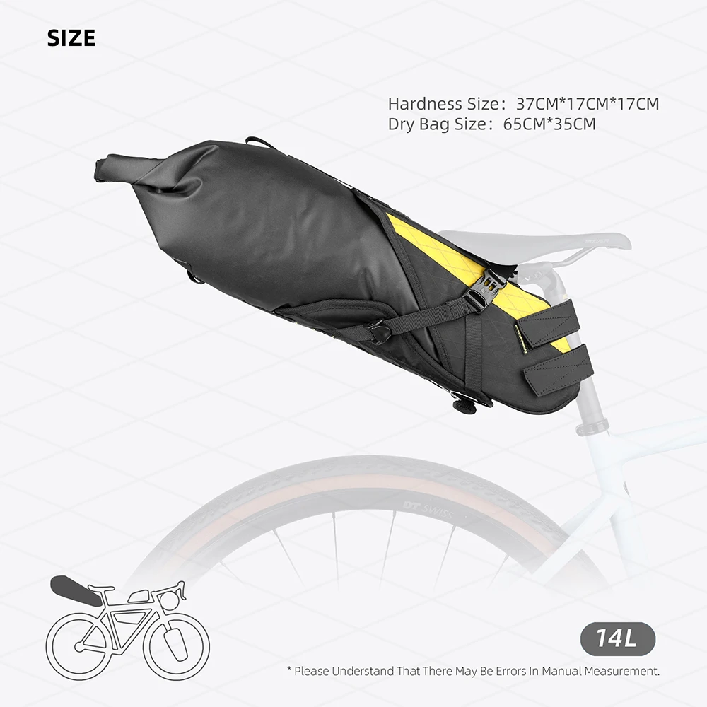 Rhinowalk Bike Saddle Bag 14L Waterproof Bicycle Tail Bag Dry Bike Hard Shell Harness Frame Trunk Bag With Exhaust Hole