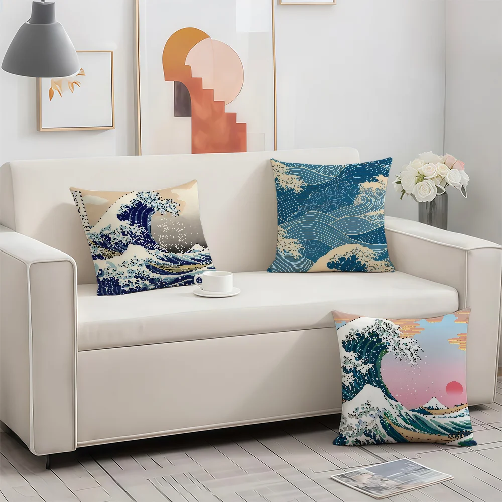 

Чехол для подушки «Великая волна у Канагавы» (Япония), подарок на день рождения или годовщину, двусторонняя печать, на молнии
