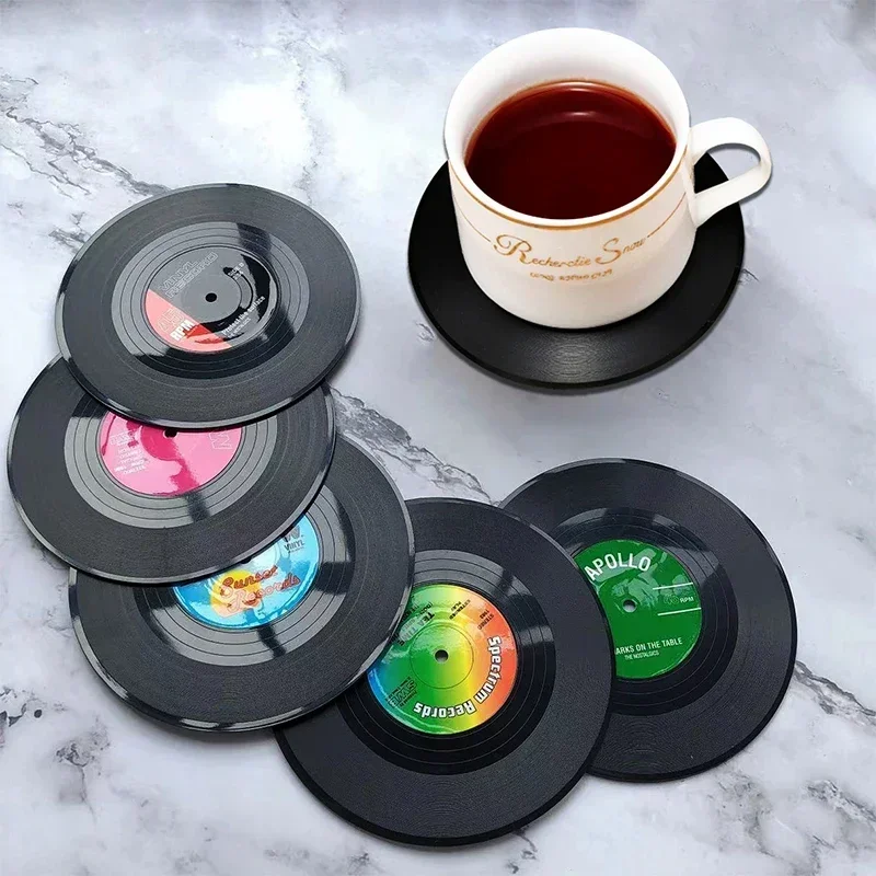 Retro Record Disk Coaster Silicone Music CD Mat Anti-slip Coffee Mug Cup Heat-resistant Pad Under Hot Utensil Kitchen Decor Gift