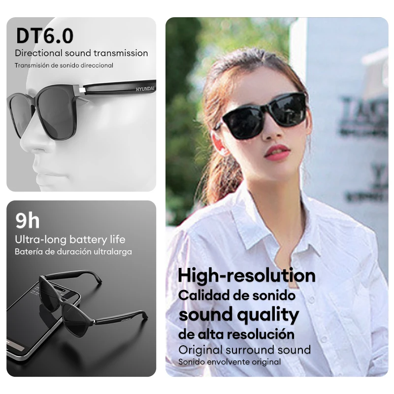 HYUNDAI HY-C8 Smart Glasses Earphones Automatic Voice Translation AI Glasses Multi-function keys For Sports Meeting Recording