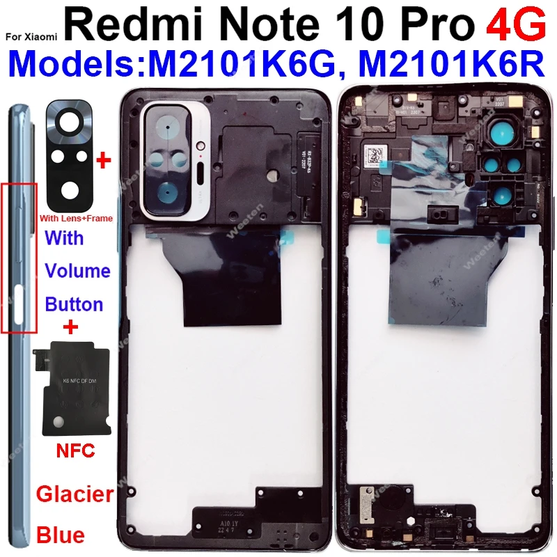 

Для Xiaomi Redmi Note 10 Pro Max средняя рамка-держатель с боковой клавишей громкости NFC крышка корпуса
