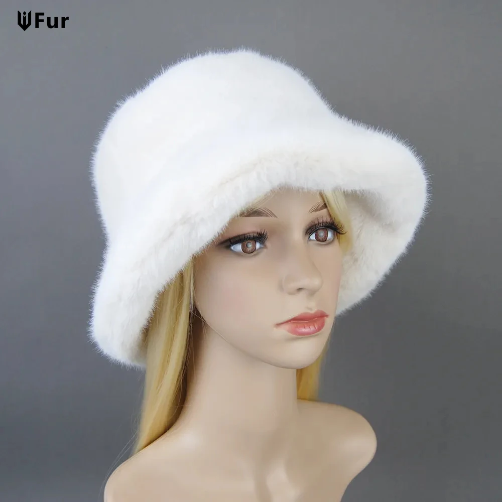 

New Women Winter Luxury Knitted Faux Mink Fur Bomber Hat Warm Faux Fur Cap Girls Quality Soft Faux Mink Fur Hats