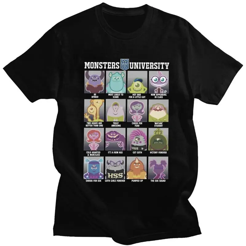 Monsters University Yearbook Tshirts Men Short Sleeves Print T Shirt Urban T-shirts Fitted Soft Cotton Tees Merchandise