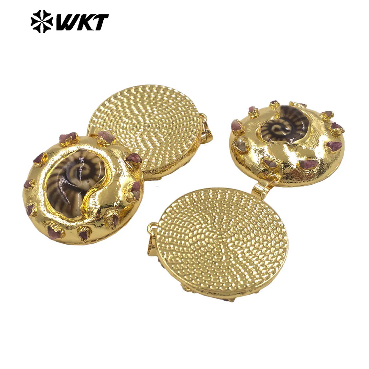 WT-JP470 New Arrival Chic Gold Electroplated Little Tourmaline Stone And Ceramic Conch Shape Pendant As Friends Present