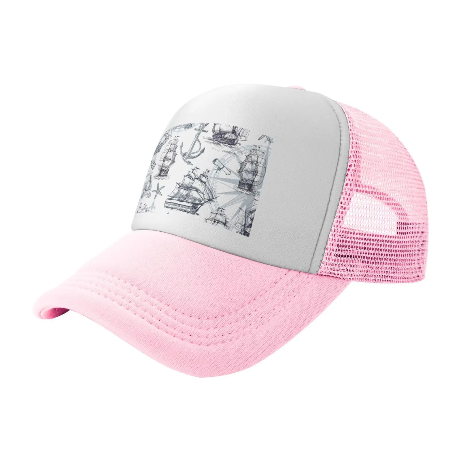 Sketch Sailboat Pink Mesh Baseball Cap Sun Visor Hat Womens Men,Sun Hats Sport Cap Trucker Hat