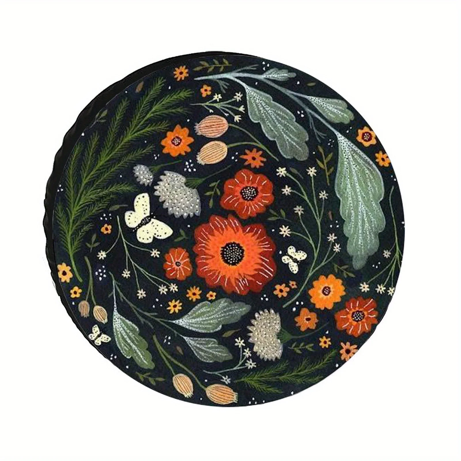 Floral Spare Tire Cover - Vibrant Blooming Flower Design With Butterflies & Leaves, Durable Polyester, Dust & Sun Protection, Fi