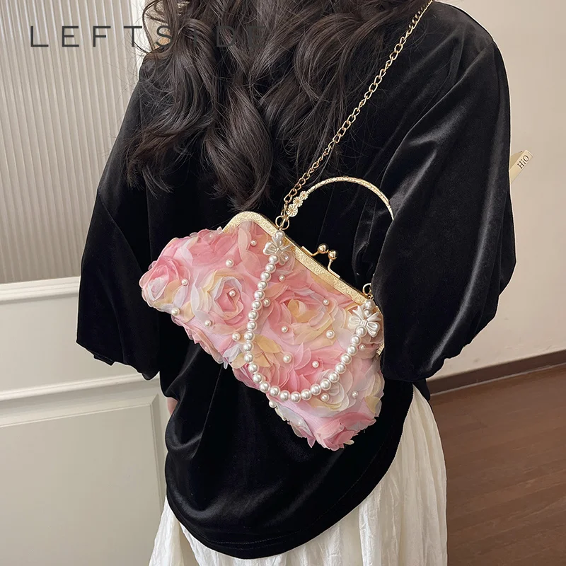 

Elegant Handheld Floral Kisslock Handbag Ladies Pearl Metal Strap Wedding Party Shoulder Bags 2026 Sweet Chain Crossbody Bag