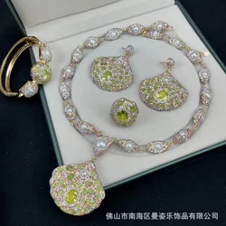 Natural Baroque pearl jewelry inlaid with zircon four-piece set, European and American exaggerated fashion clay jew