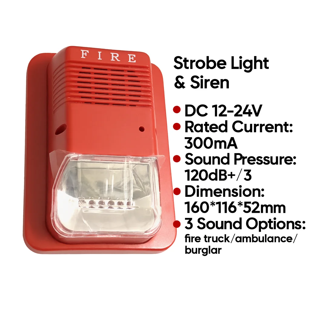 

Стробоскопическая сирена пожарной сигнализации 12/24 В — громкая звуковая сигнализация 120 дБ + светодиодная вспышка, 3 выбираемых звука (пожарный/полицейский/амбулатор)
