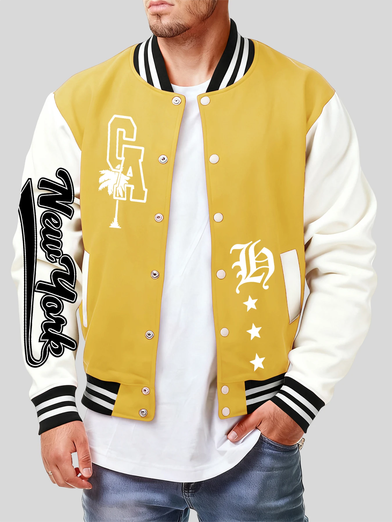 

Осенняя мужская бейсбольная майка с буквенным принтом New York Ca Star, куртка большого размера, модная мужская одежда для творчества Y2K, повседневная флисовая одежда