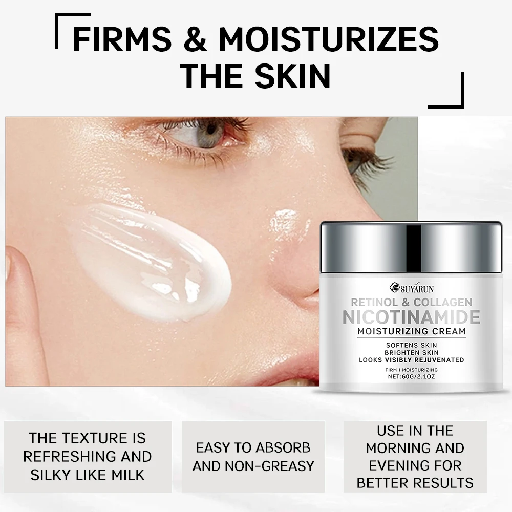 SUYARUN Crème visage anti-âge au collagène au rétinol - Réduction des rides et hydratant raffermissant à l'acide hyaluronique.