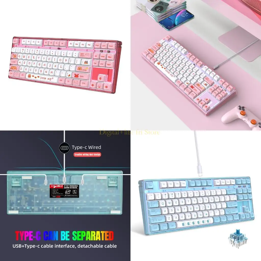 

E06D 87Key Mechanical Gaming Keyboard Stylish Wire USB Mechanical Keyboards Removable Switches User-friendly Designs