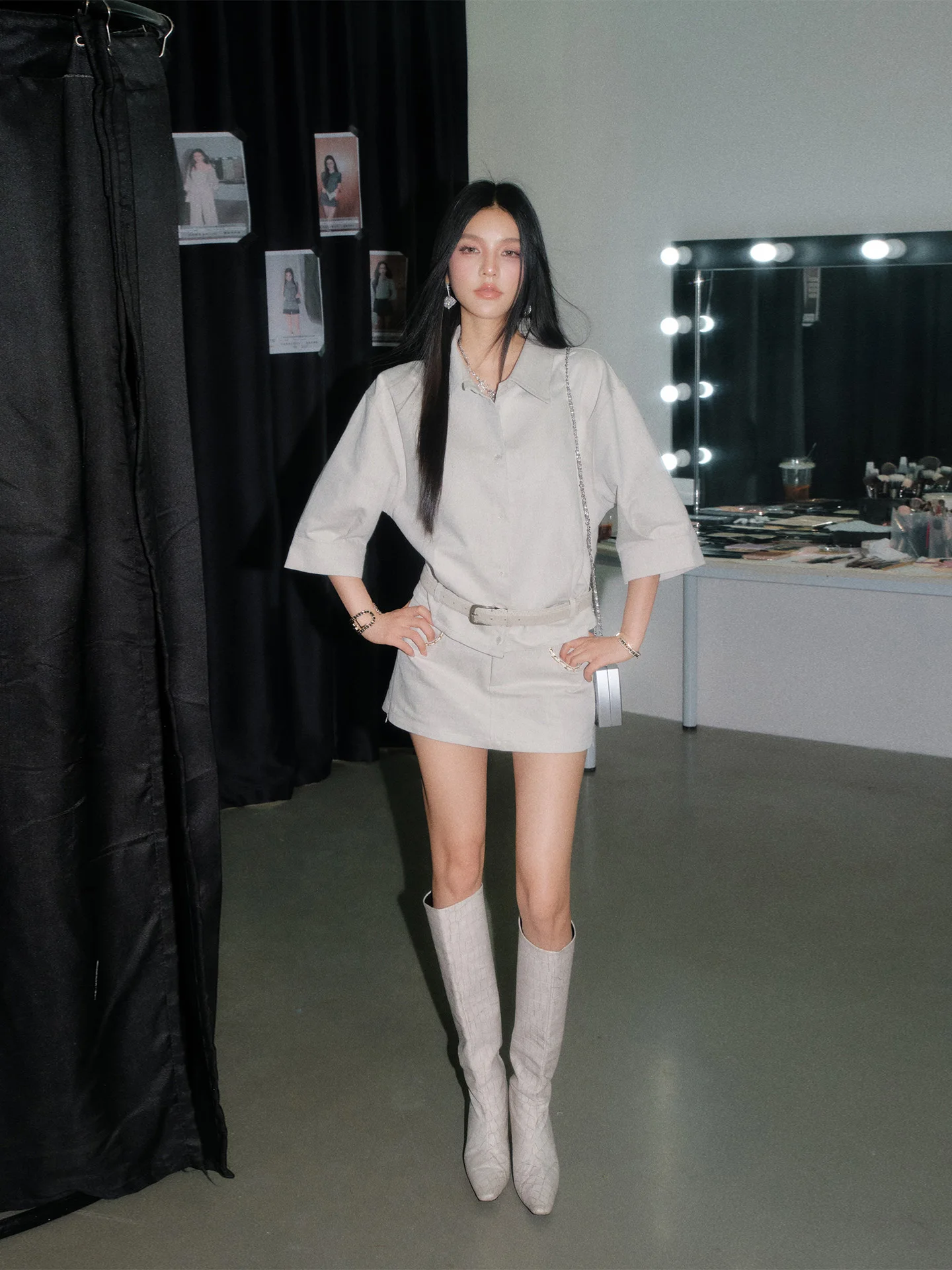 

Джинсовая рубашка Olivia Duo с завышенной талией, весна-лето, новая свободная приталенная рубашка с рукавом 3/4, женская модная юбка А-силуэта с завышенной талией