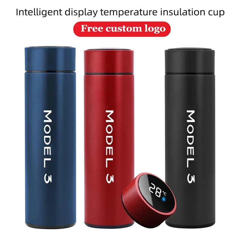 Für tesla model3 500ml digitaler thermos becher intelligente temperatur anzeige wasser flasche wärme erhaltung vakuum thermos flasche