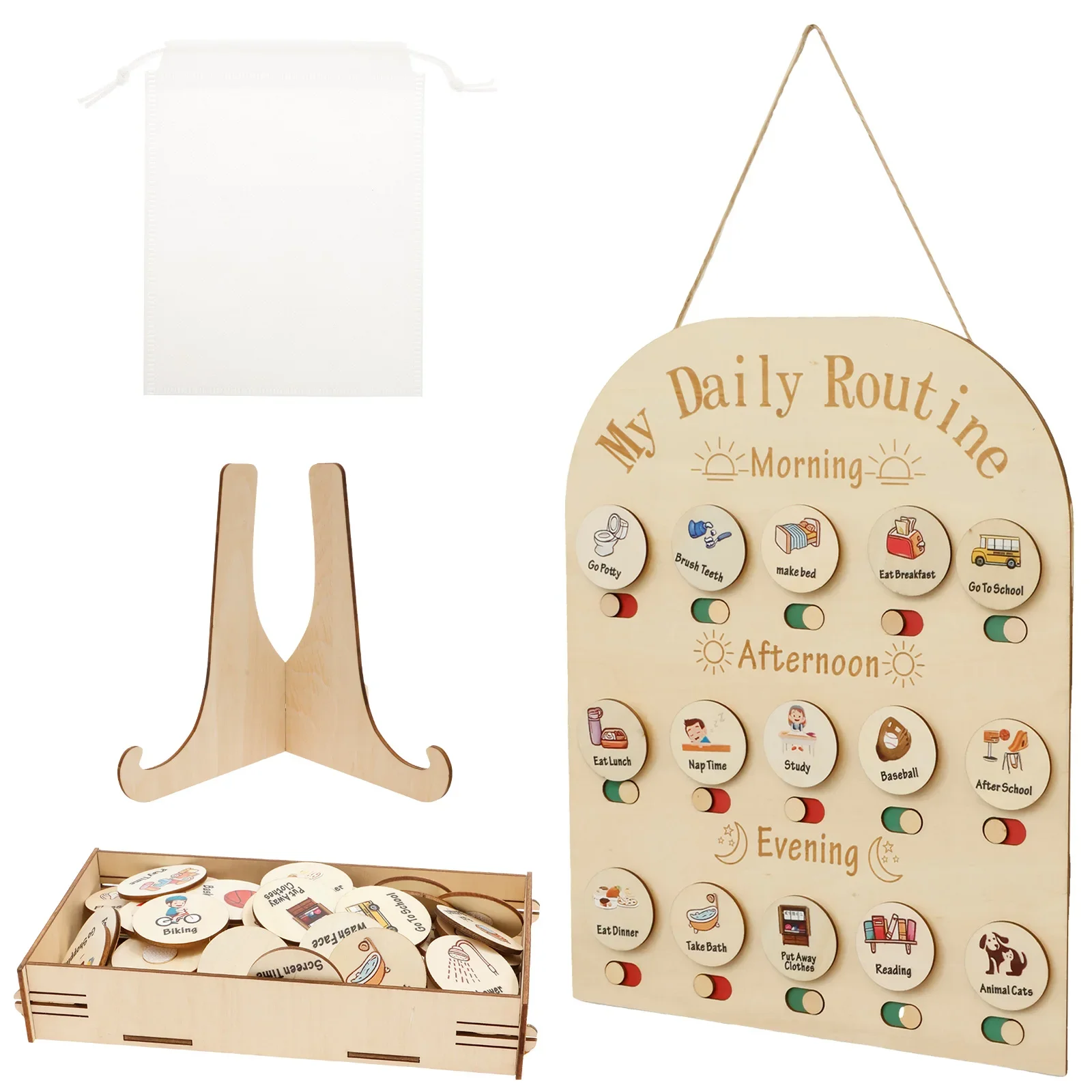 Planificateur visuel mural en bois, tableau de Routine quotidien pour enfants, carte d'horaire visuelle quotidienne, tableau des tâches, matériel d'apprentissage