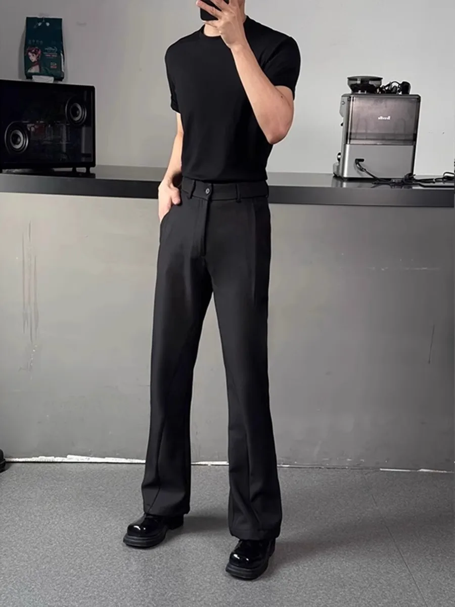 

Black Draped Knife- Wide Leg Men's Straight Leg Suit Pants High Waist Slimming Cleanfit Casual Youth Fashion Spring