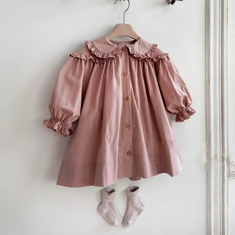 

Childrens Clothing 2025 Korean Spring New Dress Cute Loose Bubble Sleeves Baby Girl Doll Cardigan Skirt
