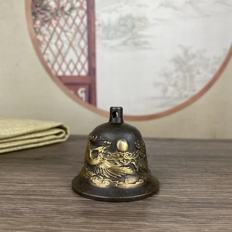 Copper Windbell Small Size Antique Old Crafts Dragon and Phoenix Style Eight Treasures Bell Pendant Six Words Bell Home Hanging