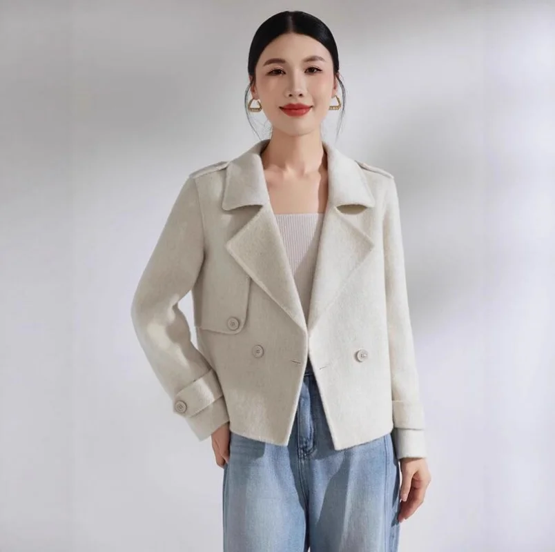 100% Wool Winter Jackets for Women Short Coats Stand Turtleneck Unlined Wool Outerwears Female Clothes