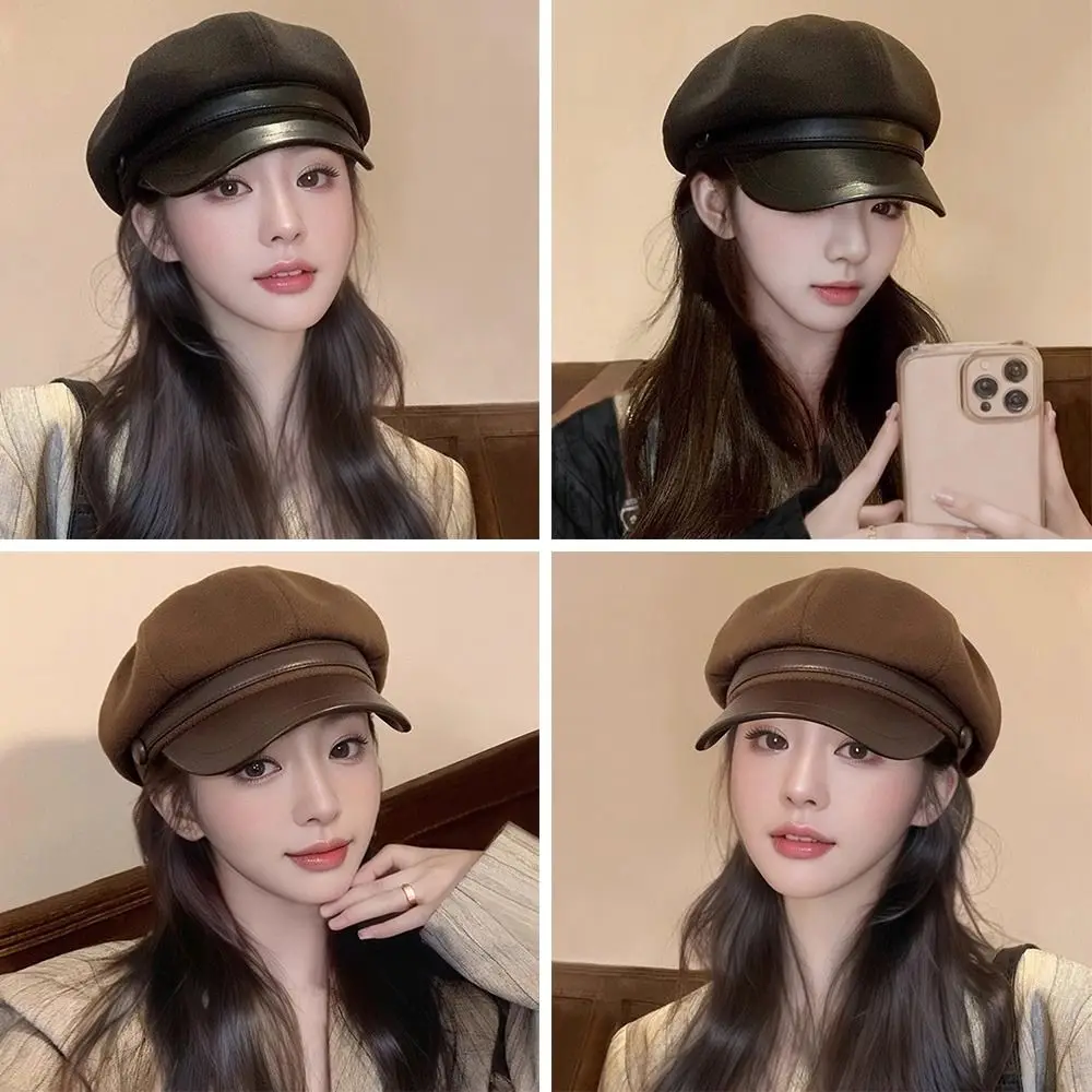 قبعة بيريه شتوية صوفية قابلة للتعديل، قبعة عتيقة قابلة للتنفس لموزع الصحف، قبعة يقطين دافئة وأنيقة للنساء