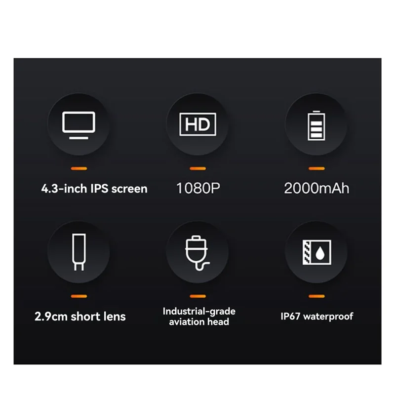 

Эндоскопическая камера с 4,3-дюймовым IPS HD-экраном IP67 Водонепроницаемая инспекционная камера HD1080P для автомобиля 1-метровый бороскоп