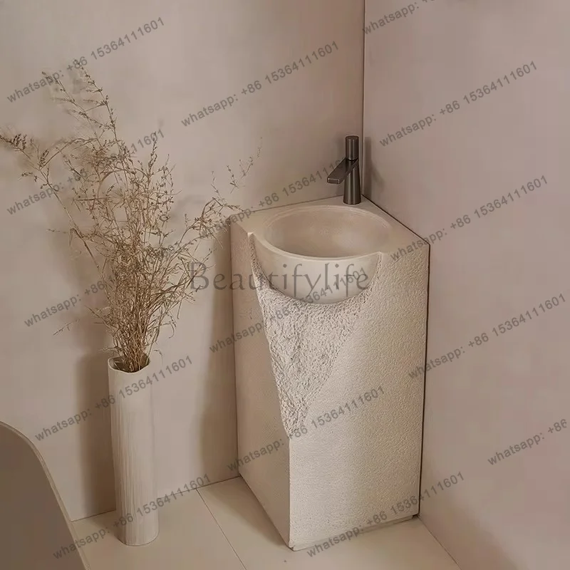 Creative Face Sink Japanese Wabi-sabi Pedestal Sinks Cream Style Designer Basin Floor-to-ceiling Integrated Art Wash Basin Stone