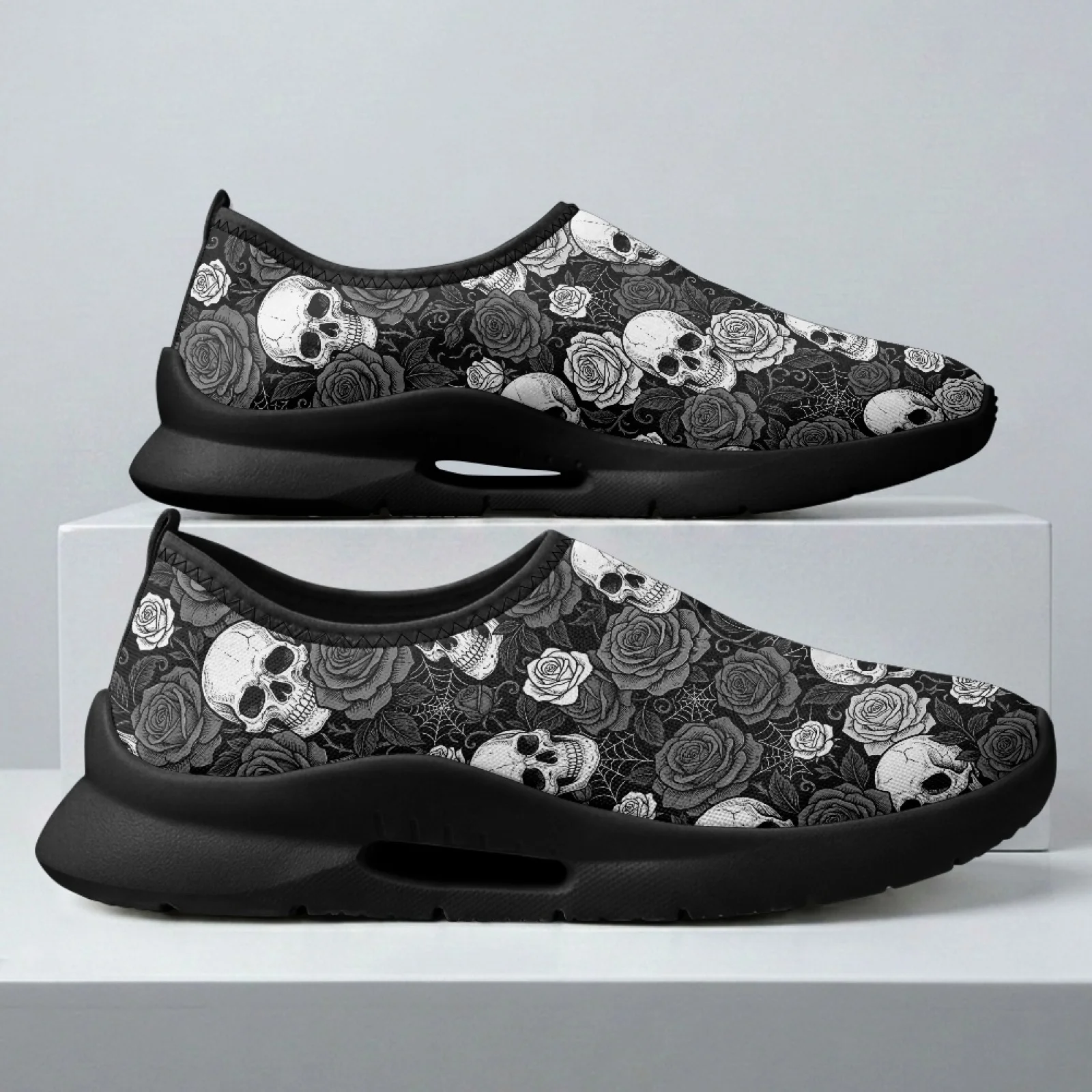 PENSTROLL Mesh & EVA Comfortable Casual Shoes Lightweight Walking Shoes for Men Daily Wear Skull Rose