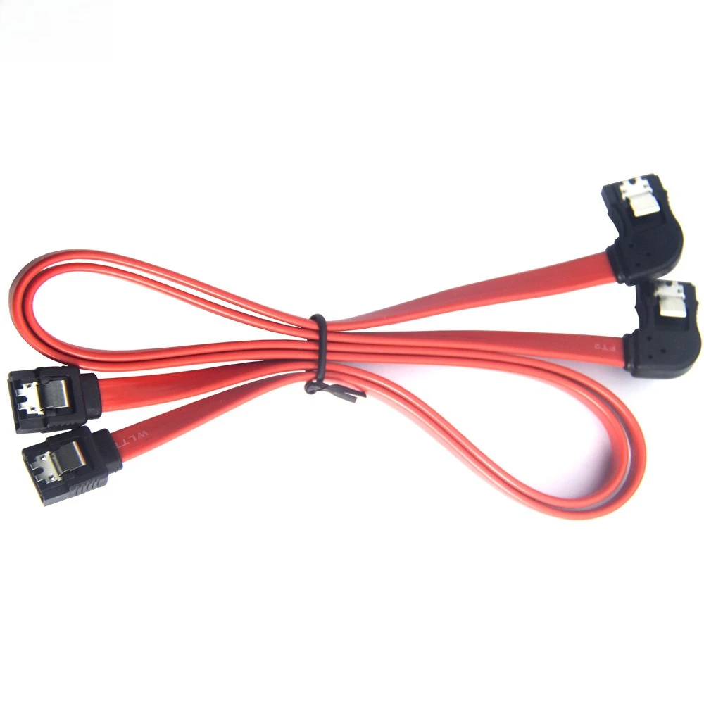 SATA 7Pメス-180度SATA 7Pメスヘッド左曲げ赤フラットハードディスクコンピューターケースケーブル長さ0.2M 0.3M 0.5M 1M