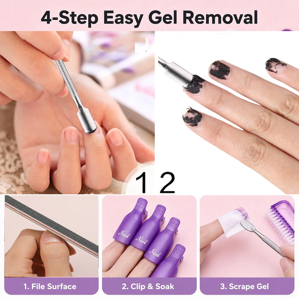 Nail Polish Soak Off Remover Kit Finger Toe Clips Nail Buffer File Cuticle Pusher Dust Brush Cotton Pads For Nail Art Salon DIY view 5