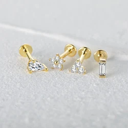 Aide 925 Sterling Silver Zircon Star Flower Tragus Helix Piercing Earrings Women Labret Lip Ring Cartilage Stud Punk Jewelry 1PC