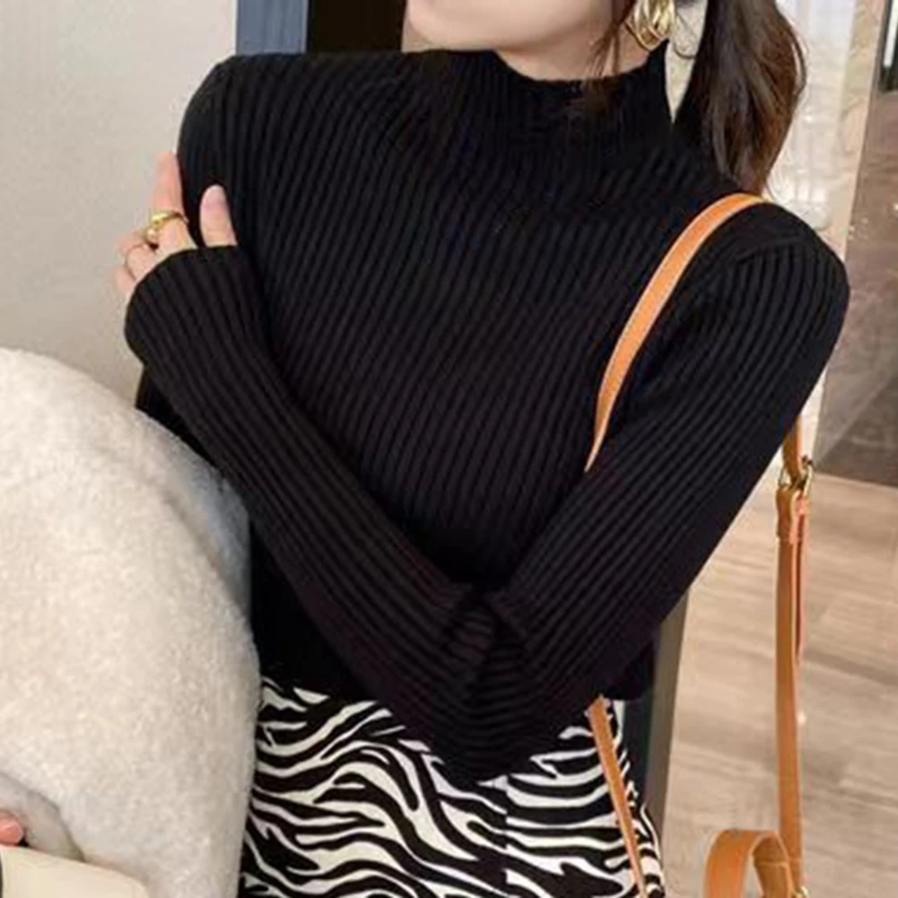 

Casual Long Sleeve Pullover Sweater for Women Slim Elastic Fit Knit Turtleneck Tops Ideal for Layering and Daily Activities