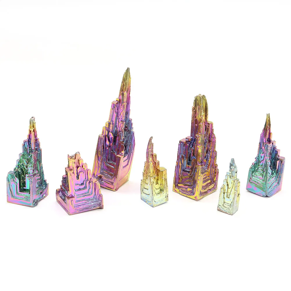 Natural Bismuth Tower Metal Mineral Pyramid Stone Gemstone Reiki Healing Raw Crystal Meditation Witchcraft Collection Decor Gift