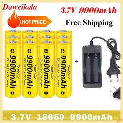 100% Original 3.7V 18650 Battery 9900mAh Lithium Rechargeable Battery flashlight Toys fans battery+charger