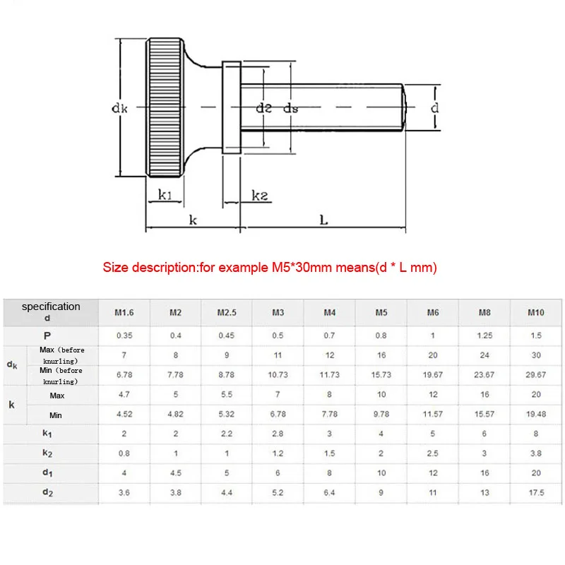 GB834 M2 M2.5 M3 M4 M5 M6 M8 M10  Stainless Steel Knurled Head step Thumb Screw Metric Tall Head Manual Adjustment Screws