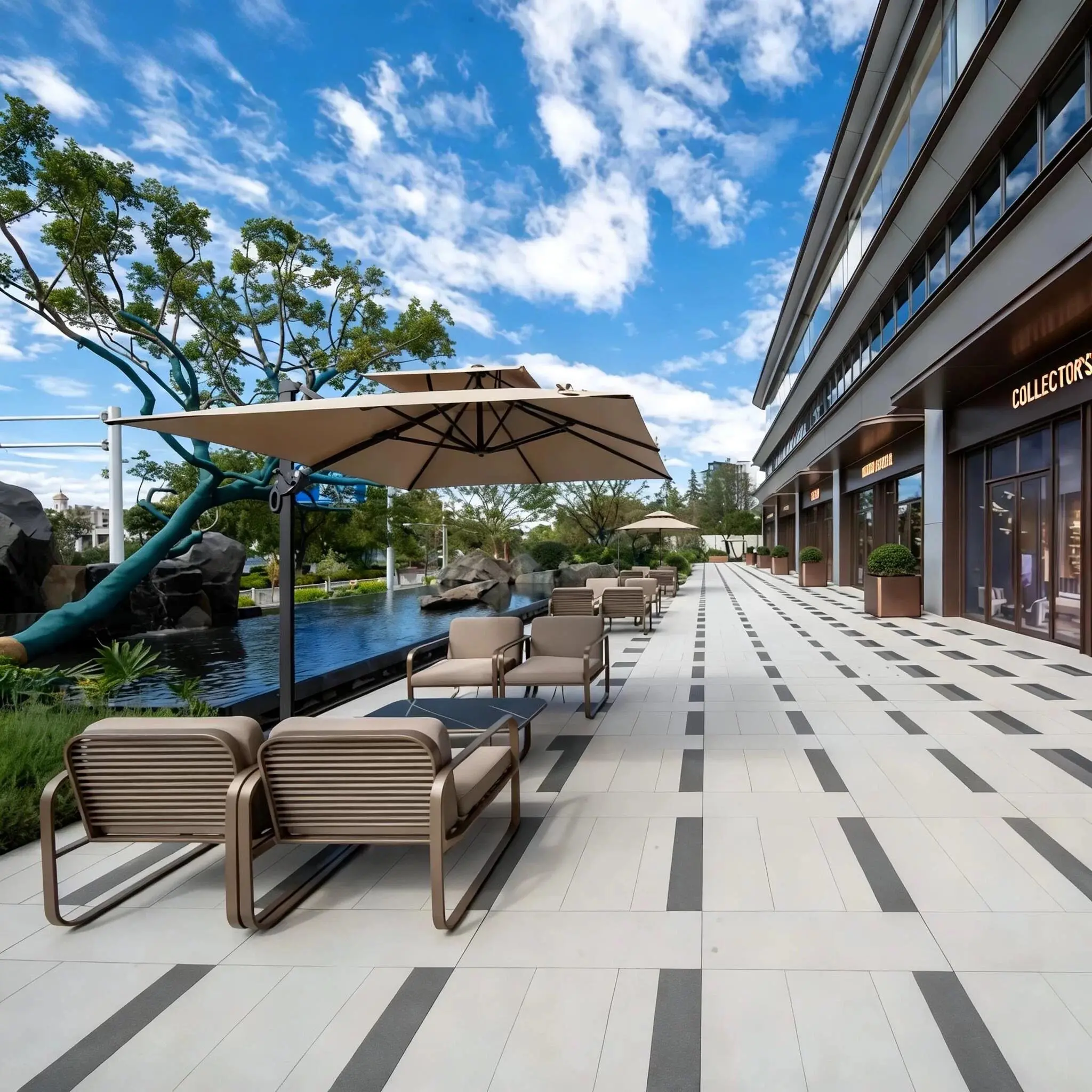 #Modern Simple Sunscreen Stainless Steel Outdoor Table Chair Set Sofa Combination for Terrace Hotel Sales Office Villa Community