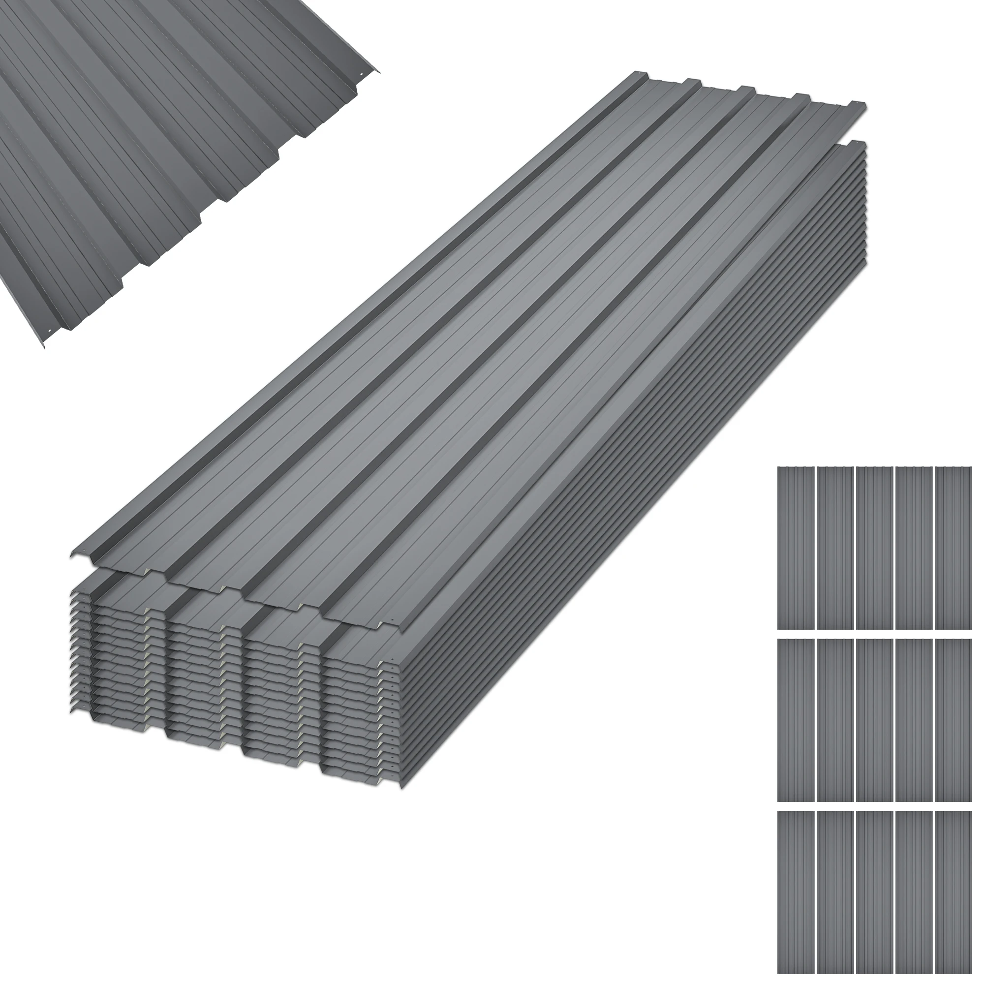 15 Pcs Corrugated Galvanized Metal Roof Panels Shed Garage Gazebo Patio Replacement Top Cover Available in Black and Gray