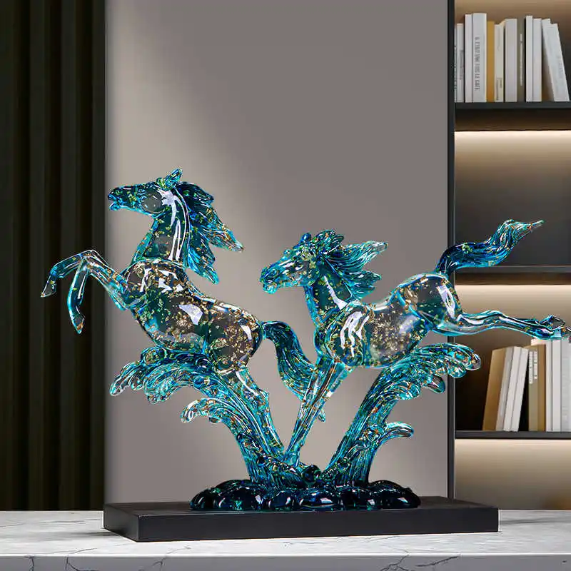 Home Decor Lucky Horse transparent Resin Statue Desktop Art Ornament Office Animal Sculpture Study Room Decor Housewarming Gifts