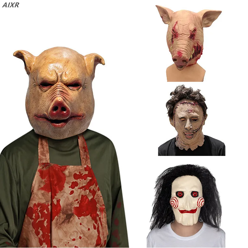 

New Halloween Chainsaw Pig Face Mask Animal Head Costume for A Party Full Face Mask, Masks for Men Alien Disguise Mascara Scary