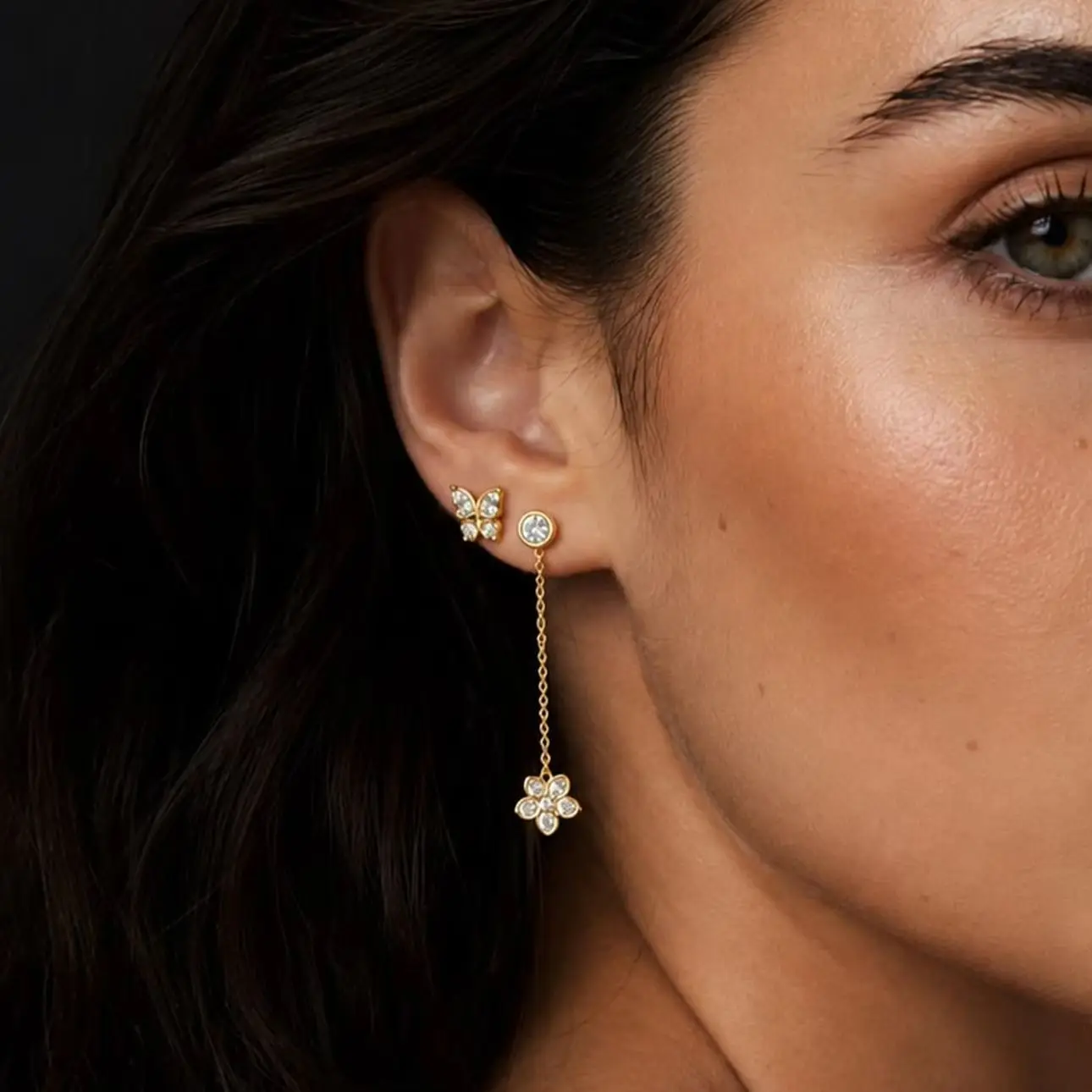 Asymmetrische Schmetterlings-Ohrringe für Damen – 925er Sterlingsilber mit 0,5 Karat Moissanit – Detail 4
