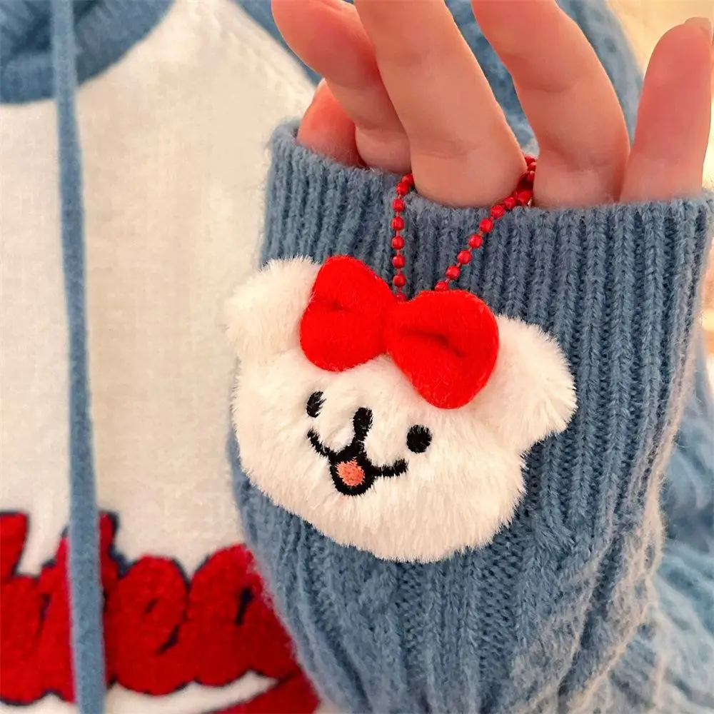 Cute Plush Doll Keychain Creative Girl Heart Red Bow Puppy Brooch High Appearance Level Cartoon Backpack Pendant Kid Gift