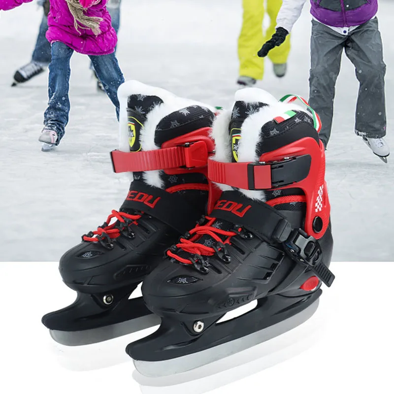 PU Thermal Thicken Beginner Adult Teenagers Kids Roller Skate Winter Ice Hockey Skates Shoes Professional Ice Skating Blade Shoe