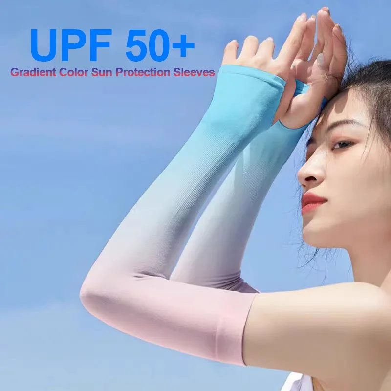 

Gradient Ice Silk Arm Sleeves Breathable Men Women Cycling Summer Travel Arm Cover Stretchable Cooling Skin-friendly Sleeves