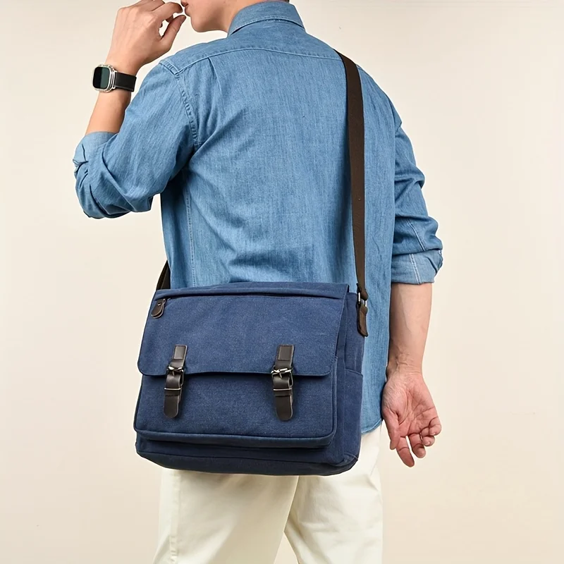 1pcs Multi-pocket Zipper Organizer Thick  Canvas Crossbody Shoulder Bag Padded Wide Casual Messenger Bag for Travel Shopping
