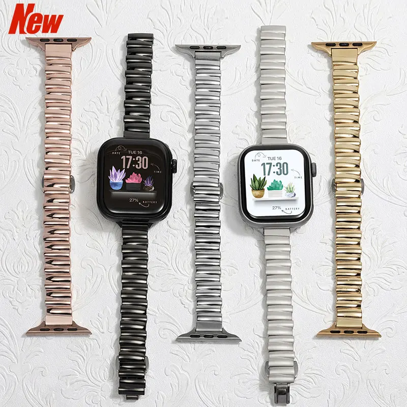 Faltschließe Damen Metallarmband für Apple Watch S11 10 42 mm 46 mm Unregelmäßiges Edelstahlband für Iwatch 9 8 7 6 5 SE 40 41 mm