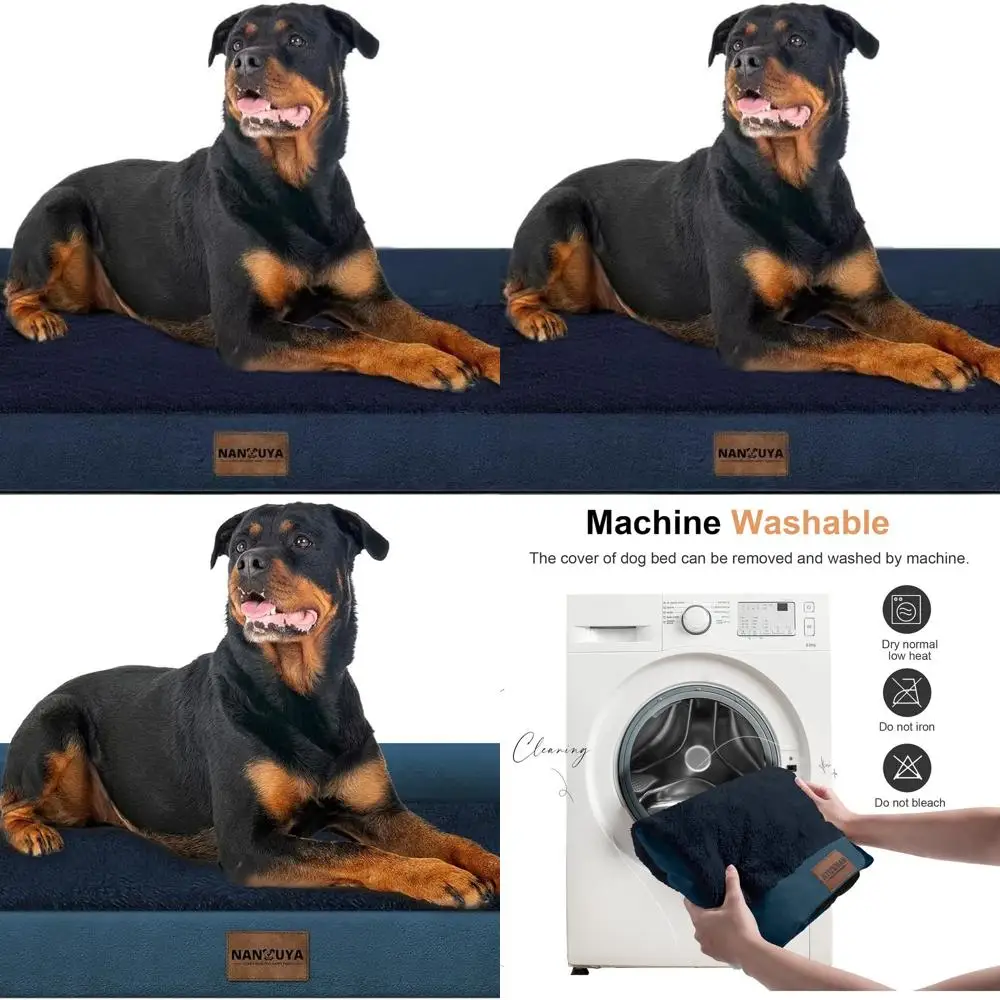 

Orthopedic XL Dog Bed with Memory Foam, Washable & Waterproof Cover, Navy Blue