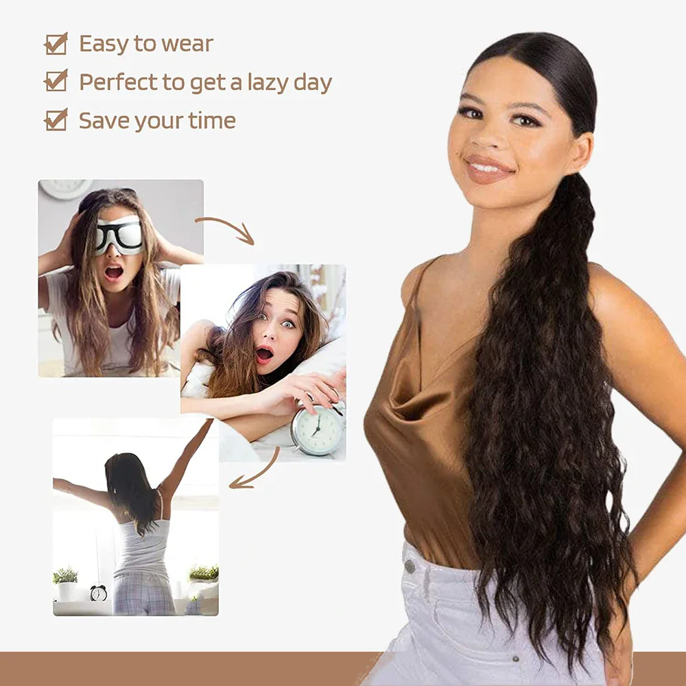 32 inch Synthetic Corn Wavy Long Ponytail For Women Hairpiece Wrap On Clip Hair Extensions Blonde Ombre Black Brown Pony Tail