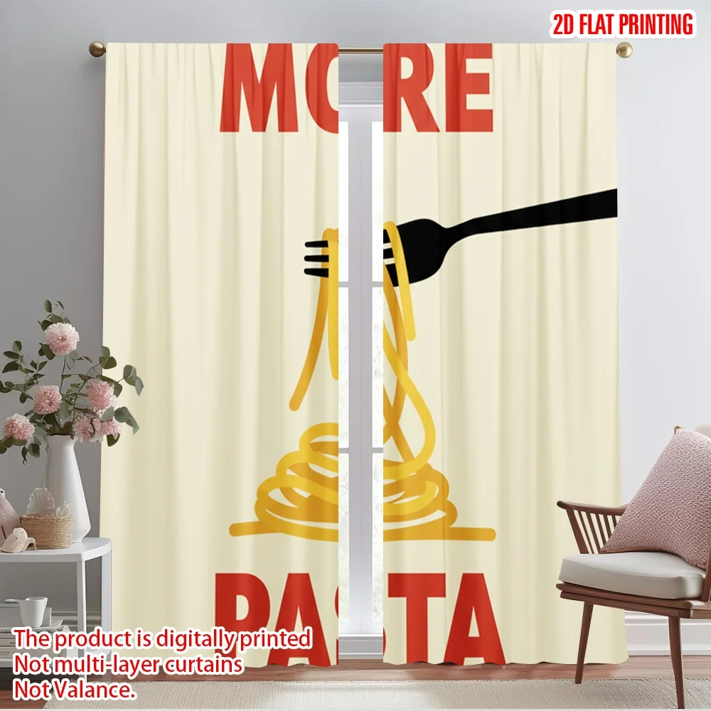 

2pcs 2D flat printing Curtains More Pasta Spaghetti Fork 100% Polyester Fabric Without Electricity All Season Party & Holiday